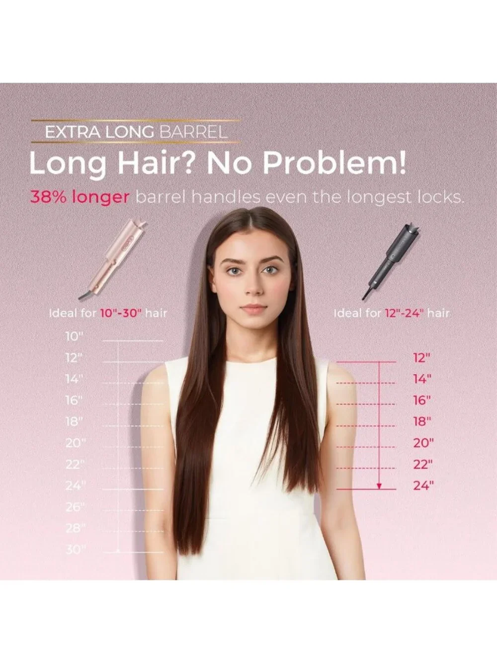 Automatic Rotating Curling Iron - Long Barrel Ceramic Curler for Long Hair